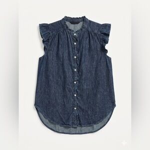 Jane & Delancey x Anthro Cotton Ruffle Sleeveless Shirt Coastal/Boho Pearl Snap